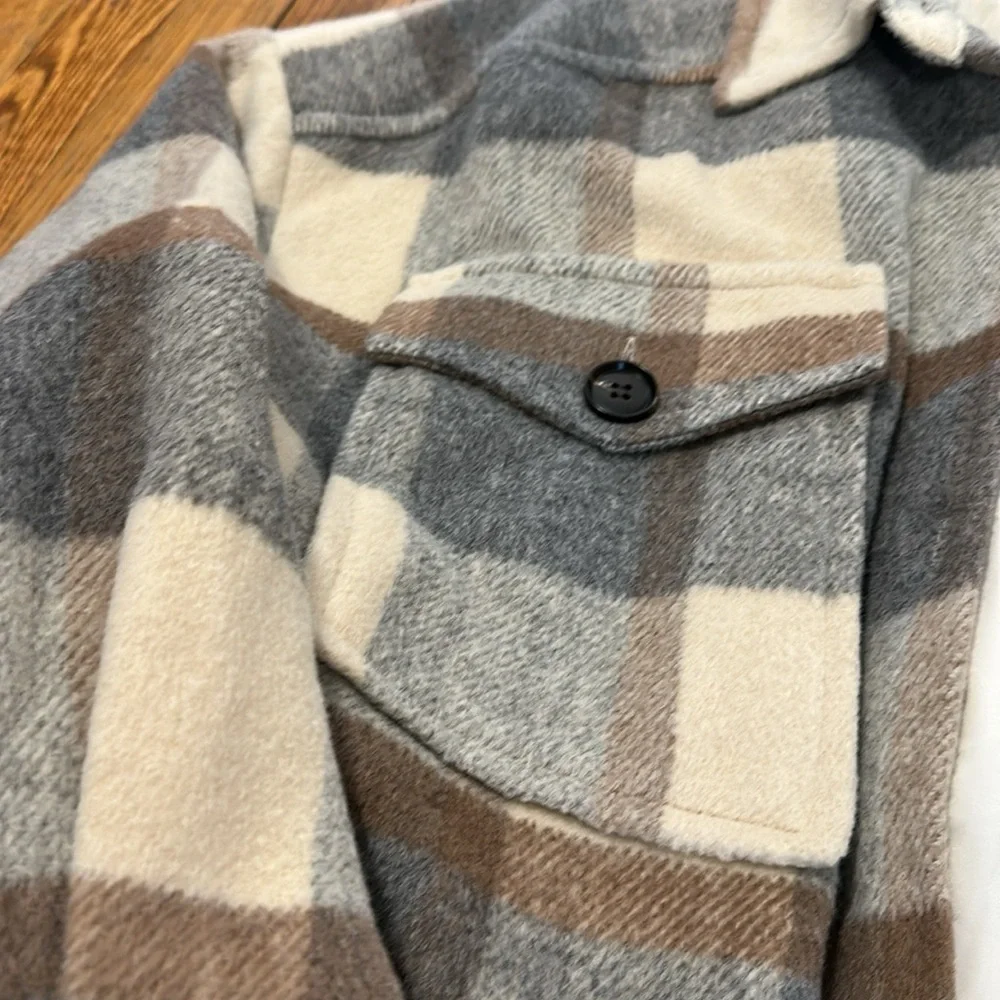 STELLA NOVA Emmy Joe Plaid Longline Coat jacket overshirt wool felt blend 10